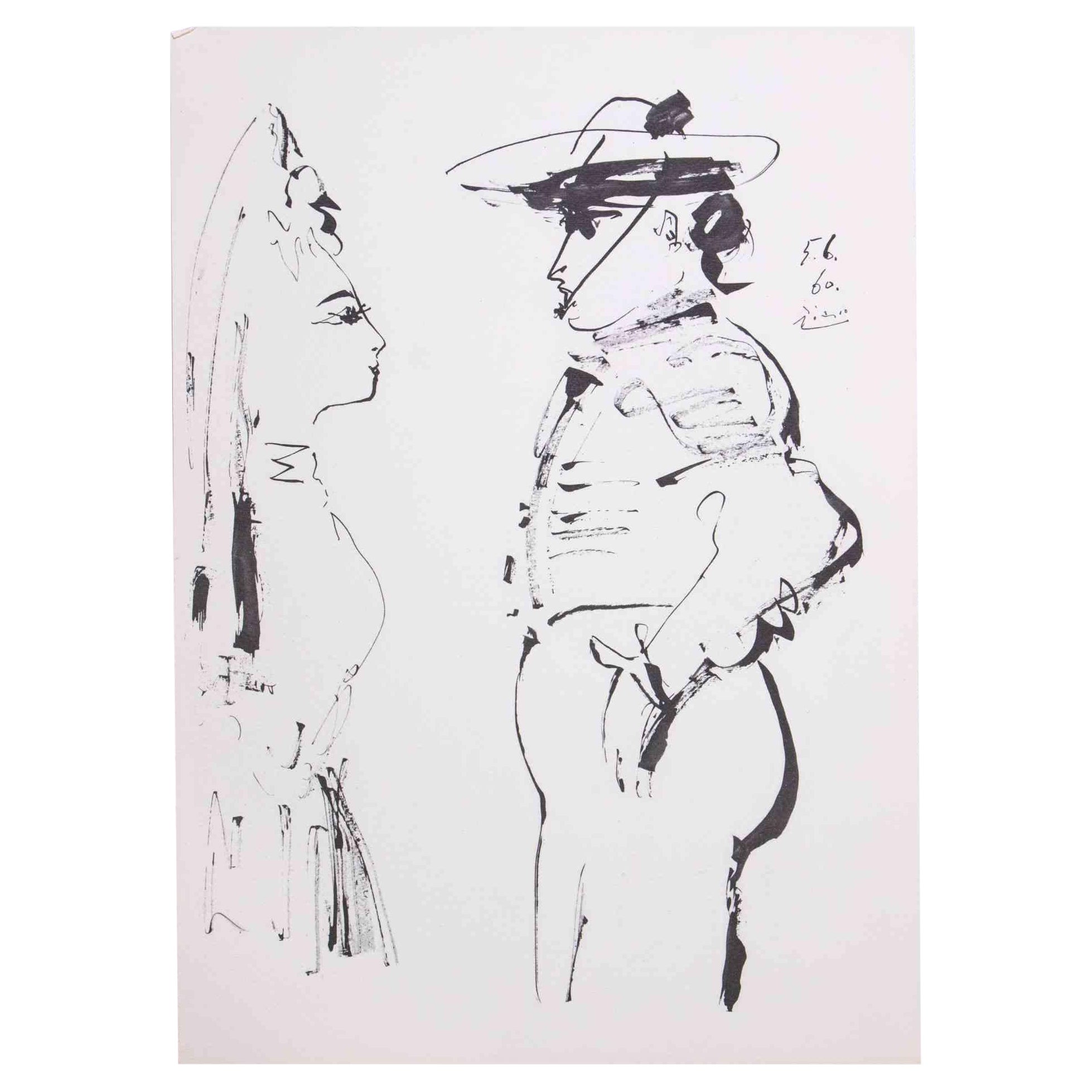 (after) Pablo Picasso Figurative Print – Figuren – Fotolithographie nach Pablo Picasso – 1960