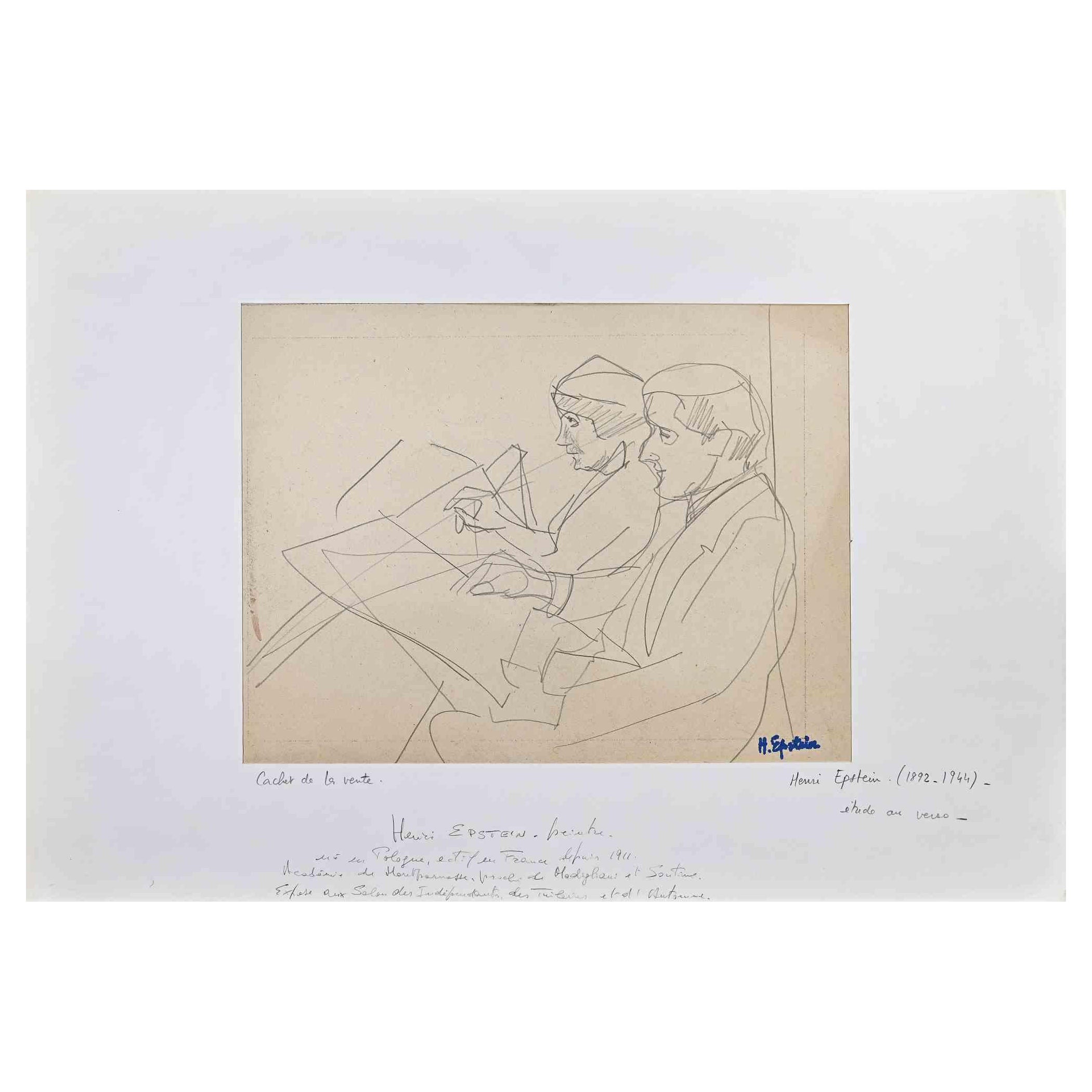 Deux personnages - dessin original d'Henri Epstein - début du XXe siècle