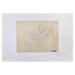 Antique Two Figures - Original Drawing by Henri Epstein - Early 20th Century
