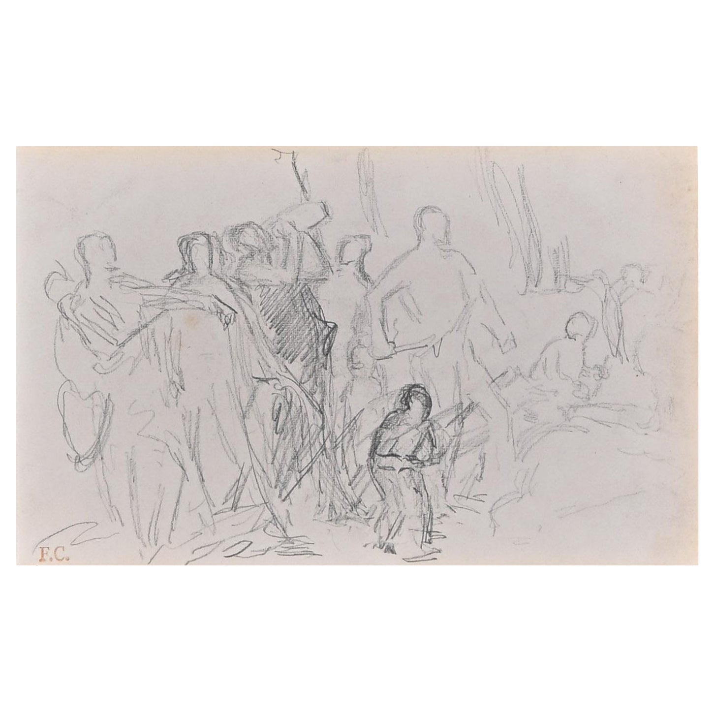 Groupe d'Hommes et d'Enfants est un Dessin original au crayon réalisé par Fernand Cormon (Paris 1854-1924).

En bon état, il est accompagné d'un passe-partout en carton bleu (32.5x50 cm).

Monogramme sur la plaque.

Prov. Galerie Paul Prouté,