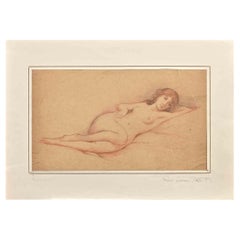 Nude of Woman - Original Pencil and Pastel by René Lorrain - Early 20th Century