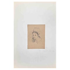 Portrait of Woman - Original Pencil Drawing by Henri Regnault - 1861
