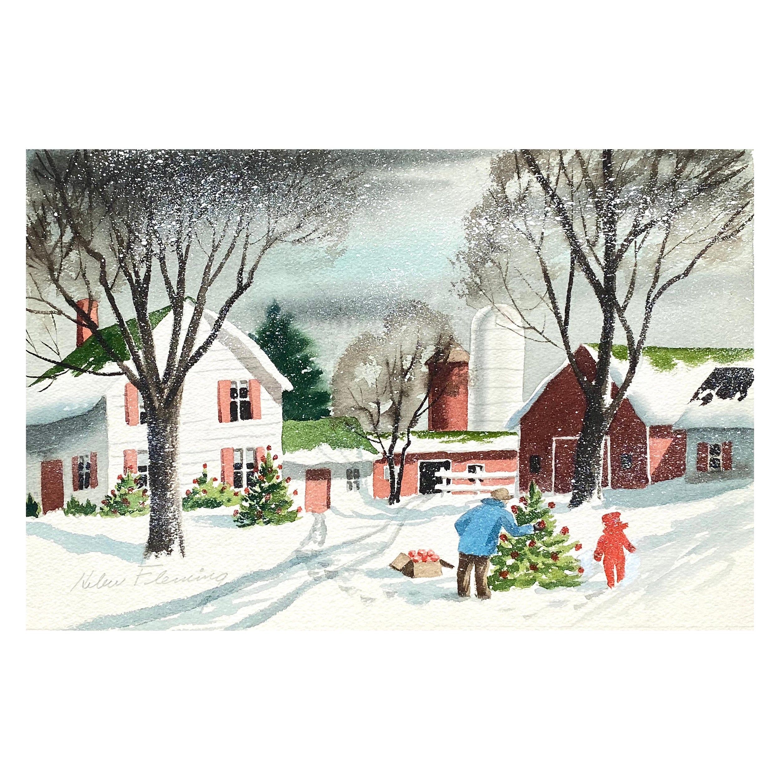 Helen Fleming Figurative Art - “Outdoor Christmas Trees”