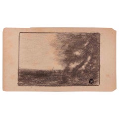Landschaft – Originalzeichnung von Edmond Cuisinier – Anfang des 20. Jahrhunderts