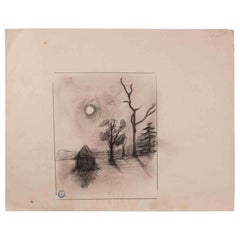 Landschaft – Originalzeichnung von Edmond Cuisinier – frühes 20. Jahrhundert