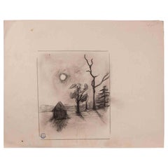 Paysage - dessin original d'Edmond Cuisinier - début du XXe siècle