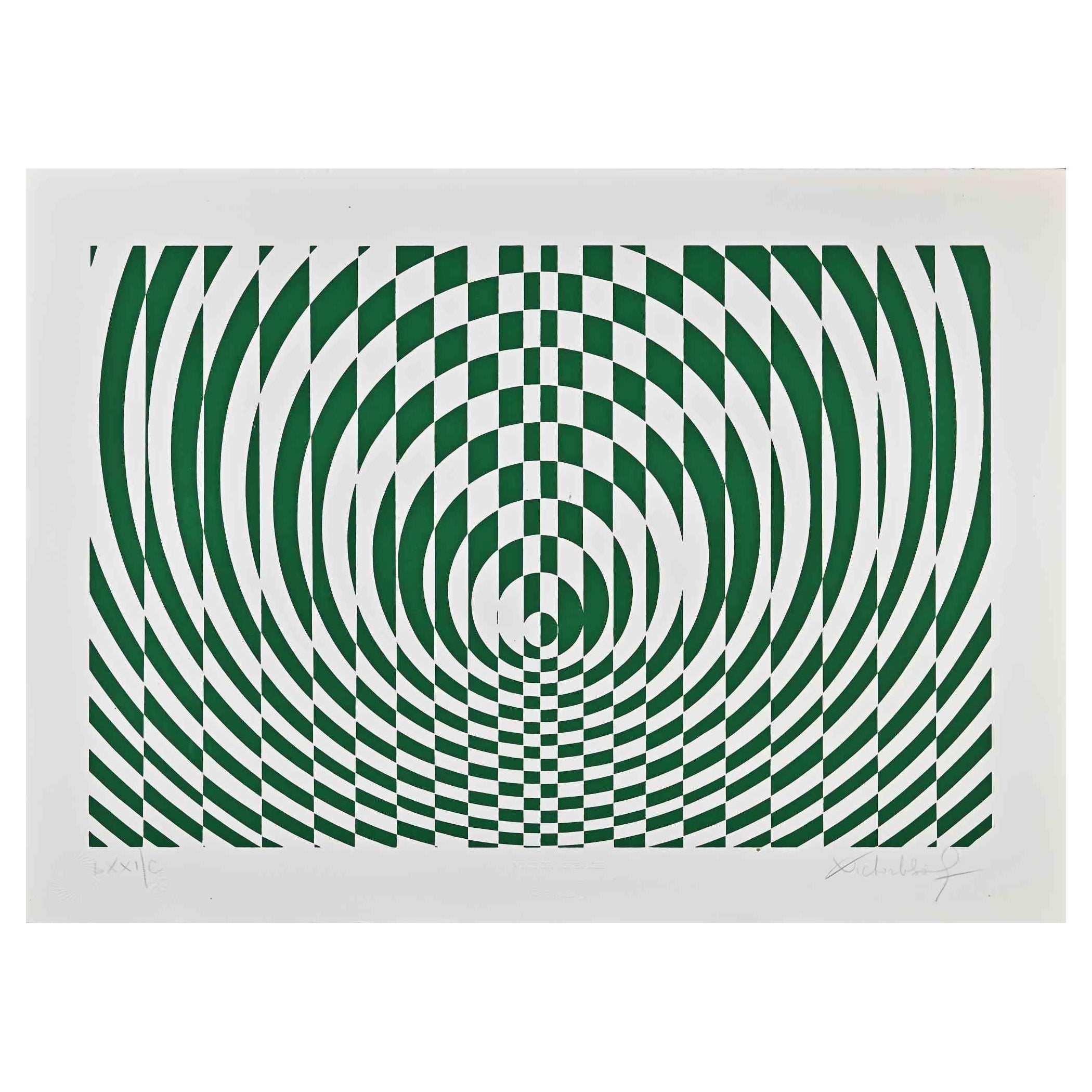 Composizione Optical Green - Serigrafia originale di Victor Debach - Anni '70