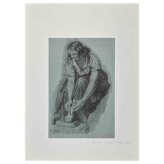 Slippers - Original Bleistiftzeichnung von Charles Serret - Ende des 19. Jahrhunderts