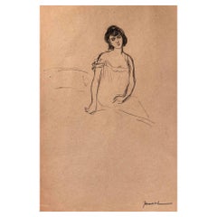 Antique The Lady - Drawing in pencil By Pierre Georges Jeanniot - Early 20th Century
