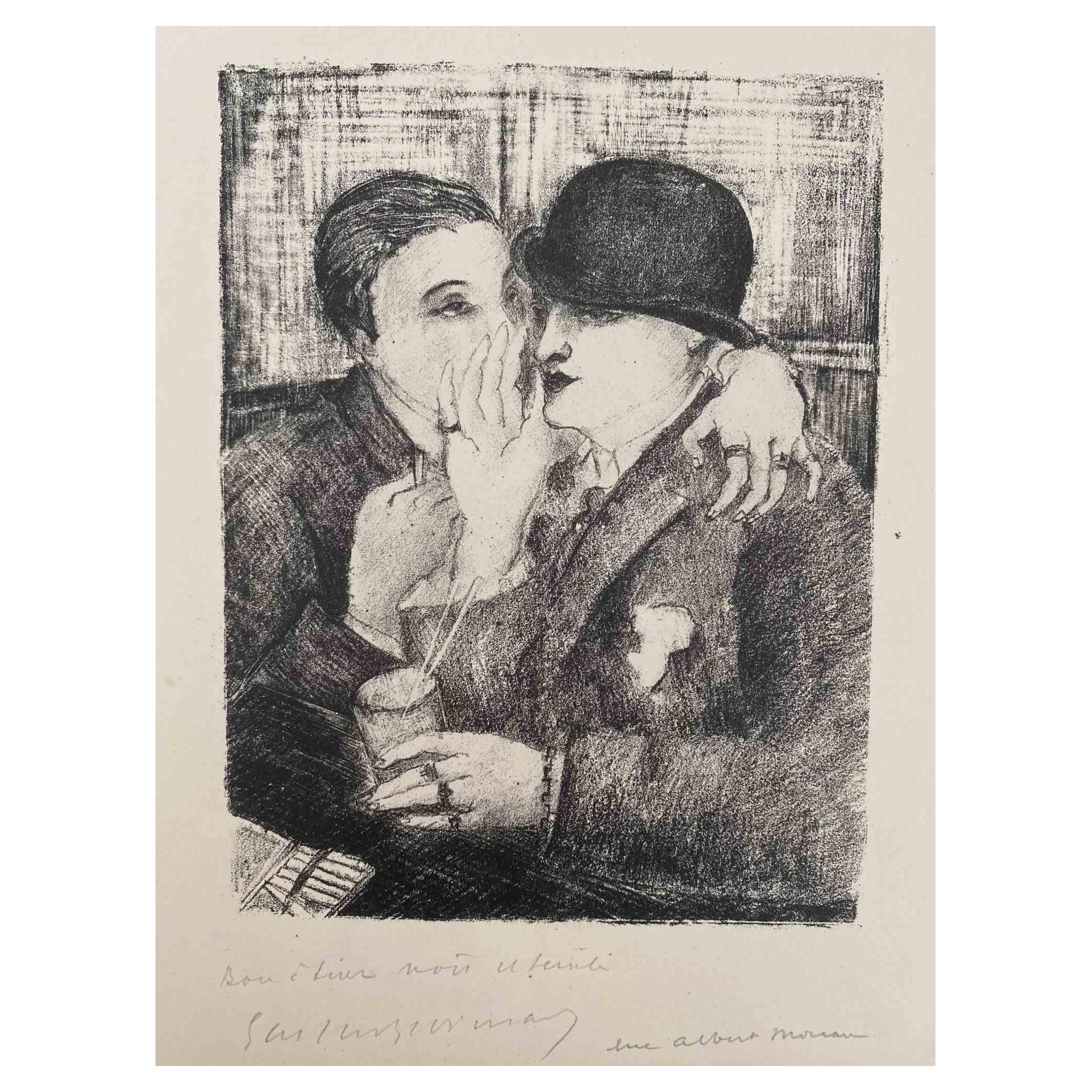 Il sussurro - Litografia originale di Luc-Albert Moreau - Inizio XX secolo
