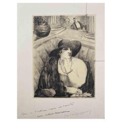 Antique Lady in Saloon - Original Lithograph by Luc-Albert Moreau - Early 20th Century