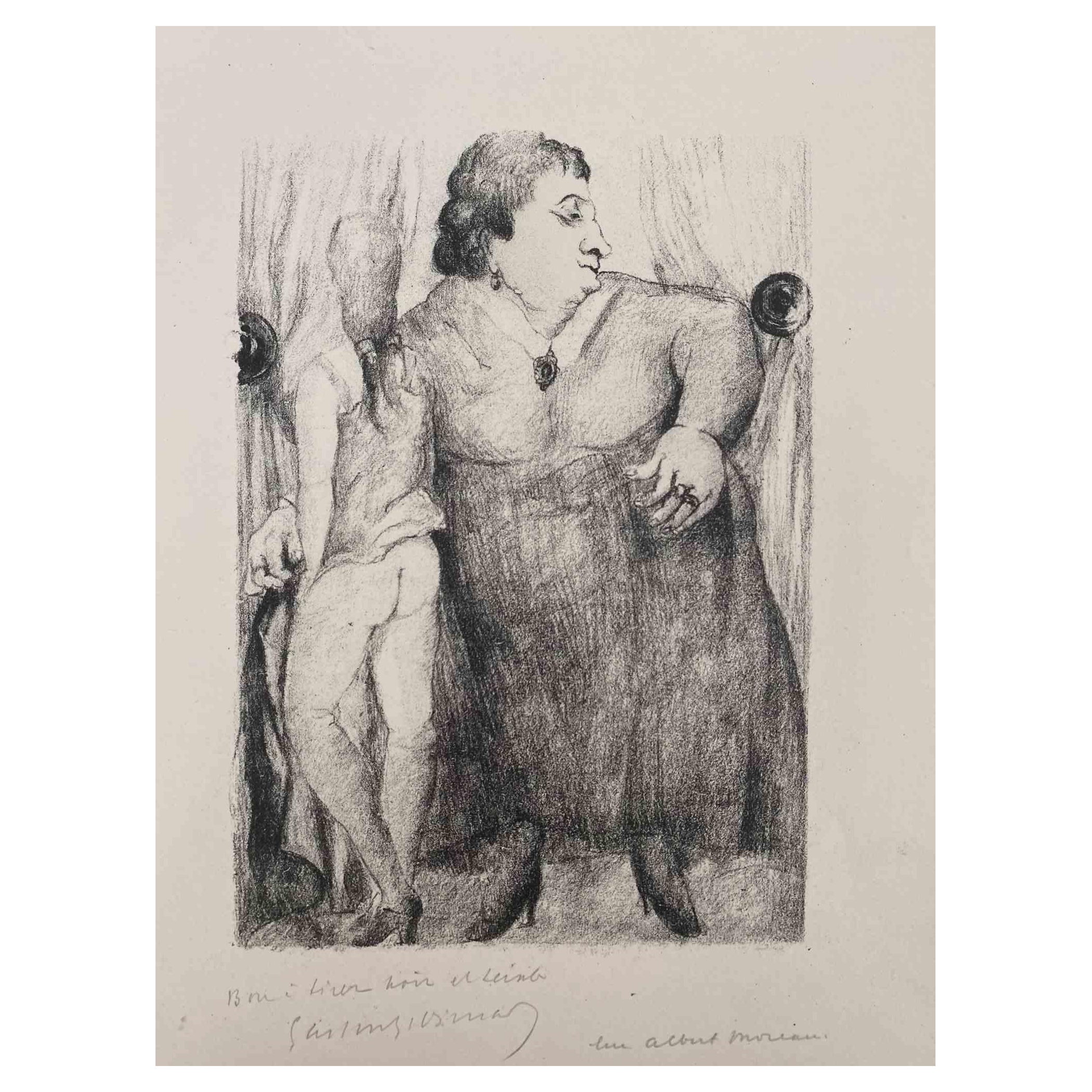 Zwei Frauen ist eine Original-Lithographie auf elfenbeinfarbenem Papier von Luc Albert Moreau.

Das Kunstwerk ist in gutem Zustand.

Handsigniert auf der Unterseite. 

Luc-Albert Moreau (1882-1948) ist ein französischer Maler, Graveur, Lithograf und