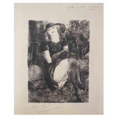 Lady in Saloon – Originallithographie von Luc-Albert Moreau – Lady in Saloon, frühes 20. Jahrhundert
