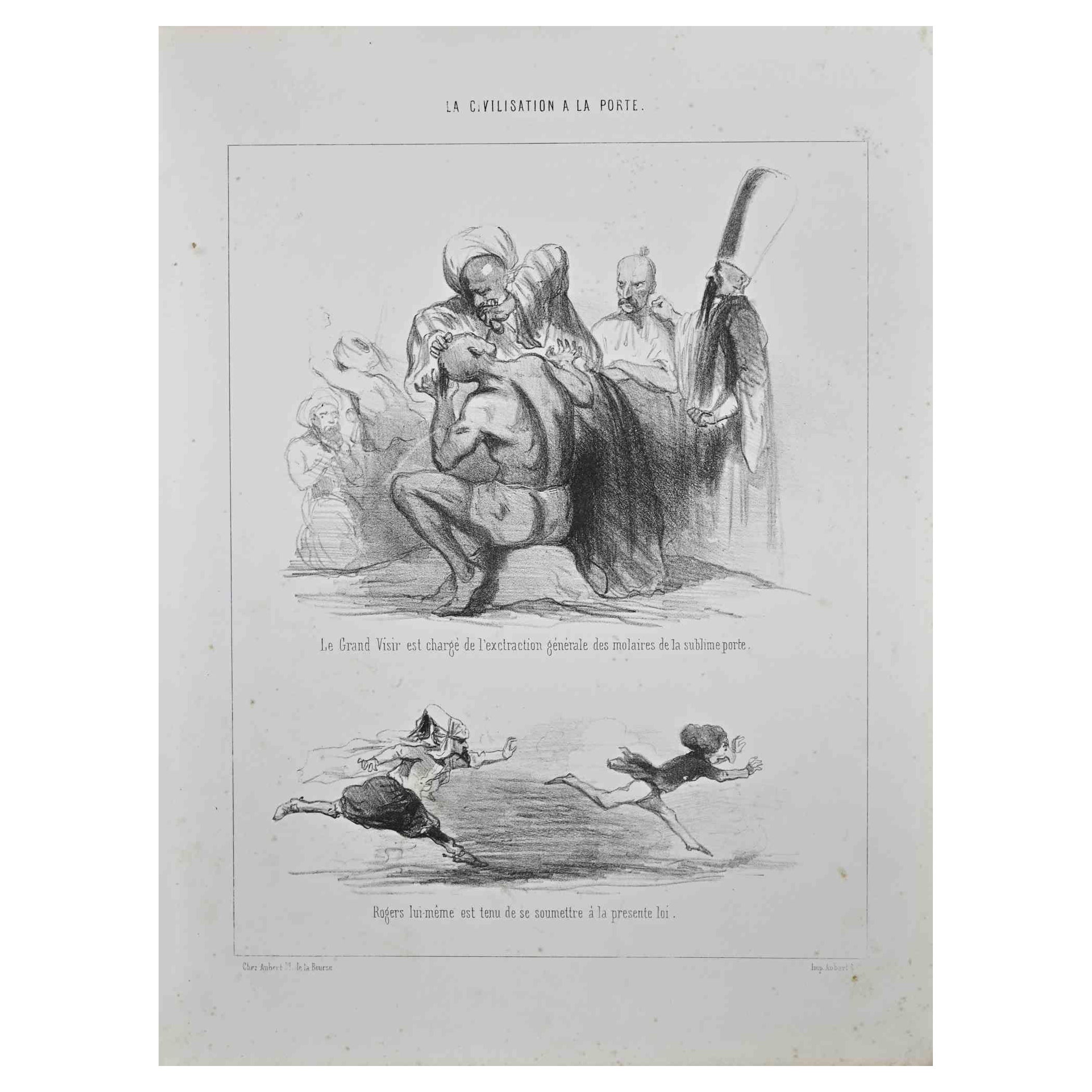 Unknown Figurative Print - La Civilisation à la Porte - Lithograph - Mid-19th Century