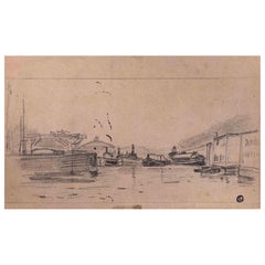 The Port - Originalzeichnung von Edmond Cuisinier - Anfang des 20. Jahrhunderts