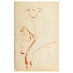 Retro Portrait - Pencil Drawing on Paper - Mid-20th Century