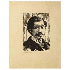 Antique Portrait of Pierre Louÿs - Woodcut Print by E. Cuisinier - Early 20th Century