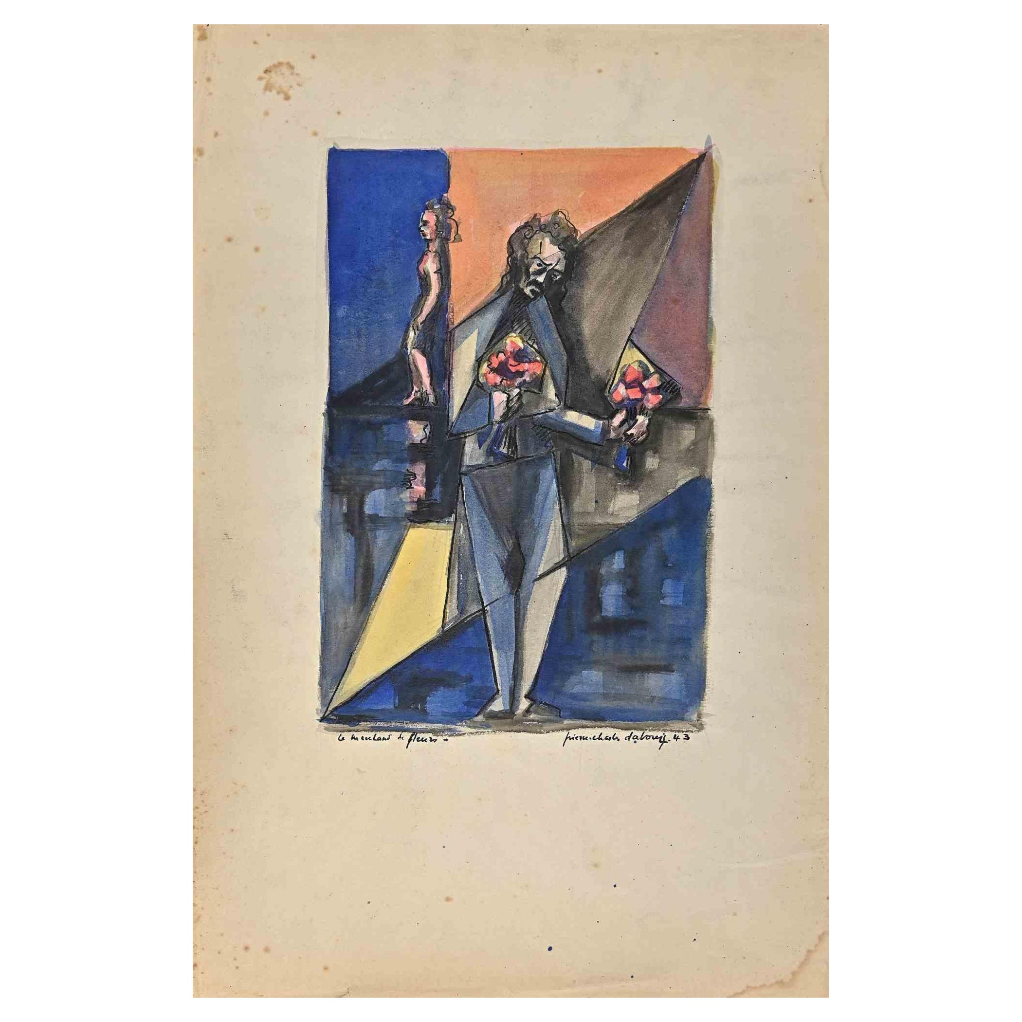Figure is an original drawing in pen, tempera and watercolor realized by Pierre Charles Danobis in 1943.

Good Conditions.

The artwork is depicted through confident strokes in a well-balanced composition.