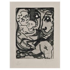 Portrait of Woman  - Original Etching by Raymond Veysset - Mid-20th Century