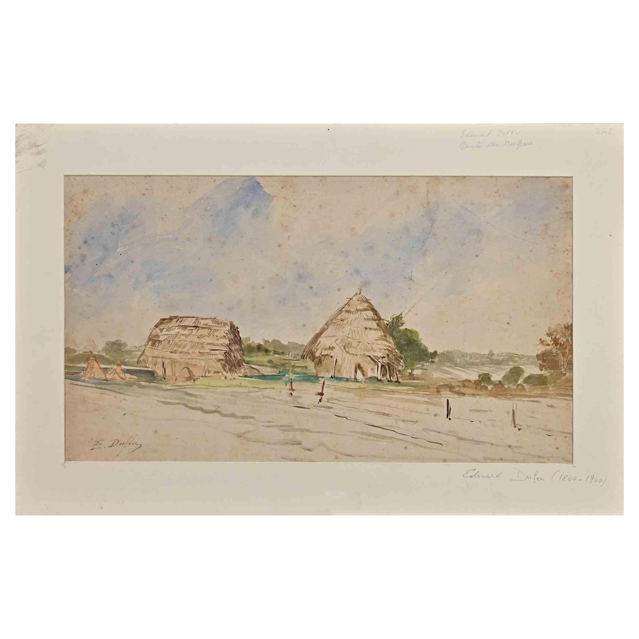 Paysage - Dessin d'Edouard Dufeu - Fin du 19e siècle