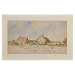 Landschaftslandschaft – Zeichnung von Edouard Dufeu – Ende des 19. Jahrhunderts