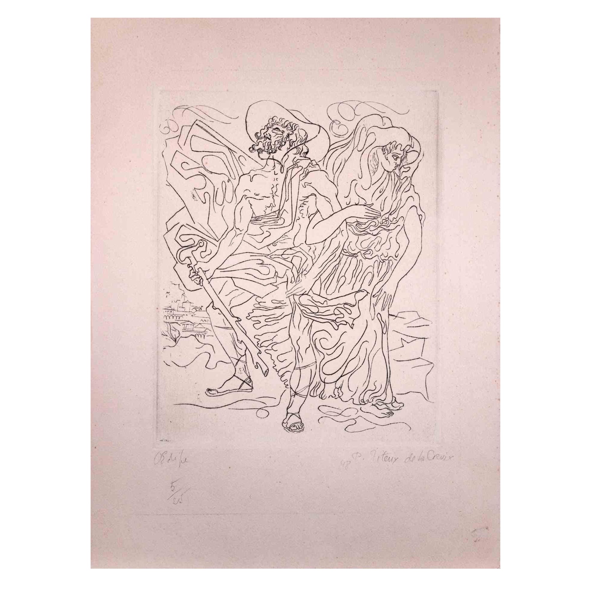 Edipe is an original Etching print realized by the artist Paul Titeux de La Croix.

Hand Signed and dated on the right corner. On the left corner titled "Edipe", es. 5/25

The artwork  is in good condition .