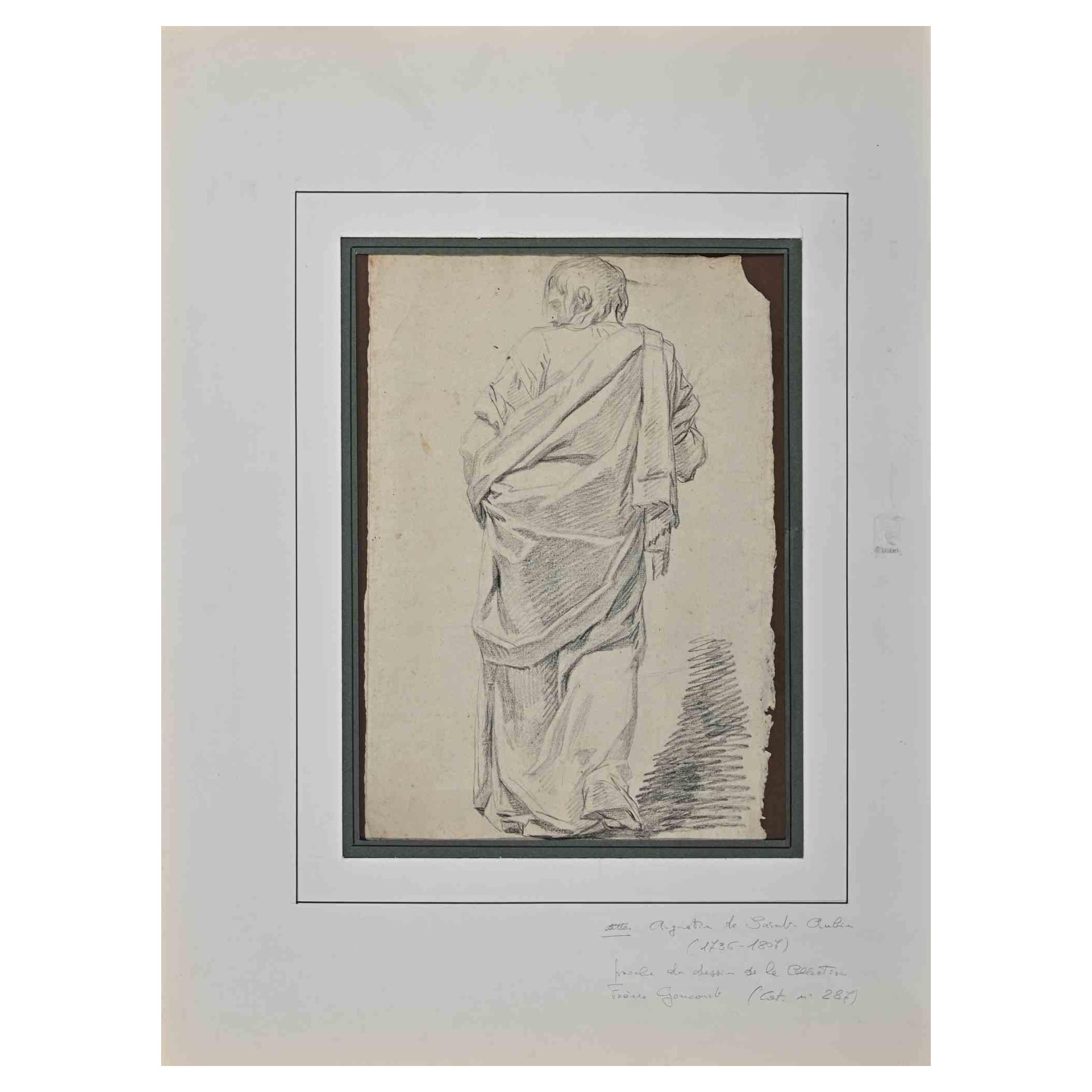 Figur des Mannes – Original-Bleistiftzeichnung von Augustin de Saint-Aubin, 19. Jahrhundert