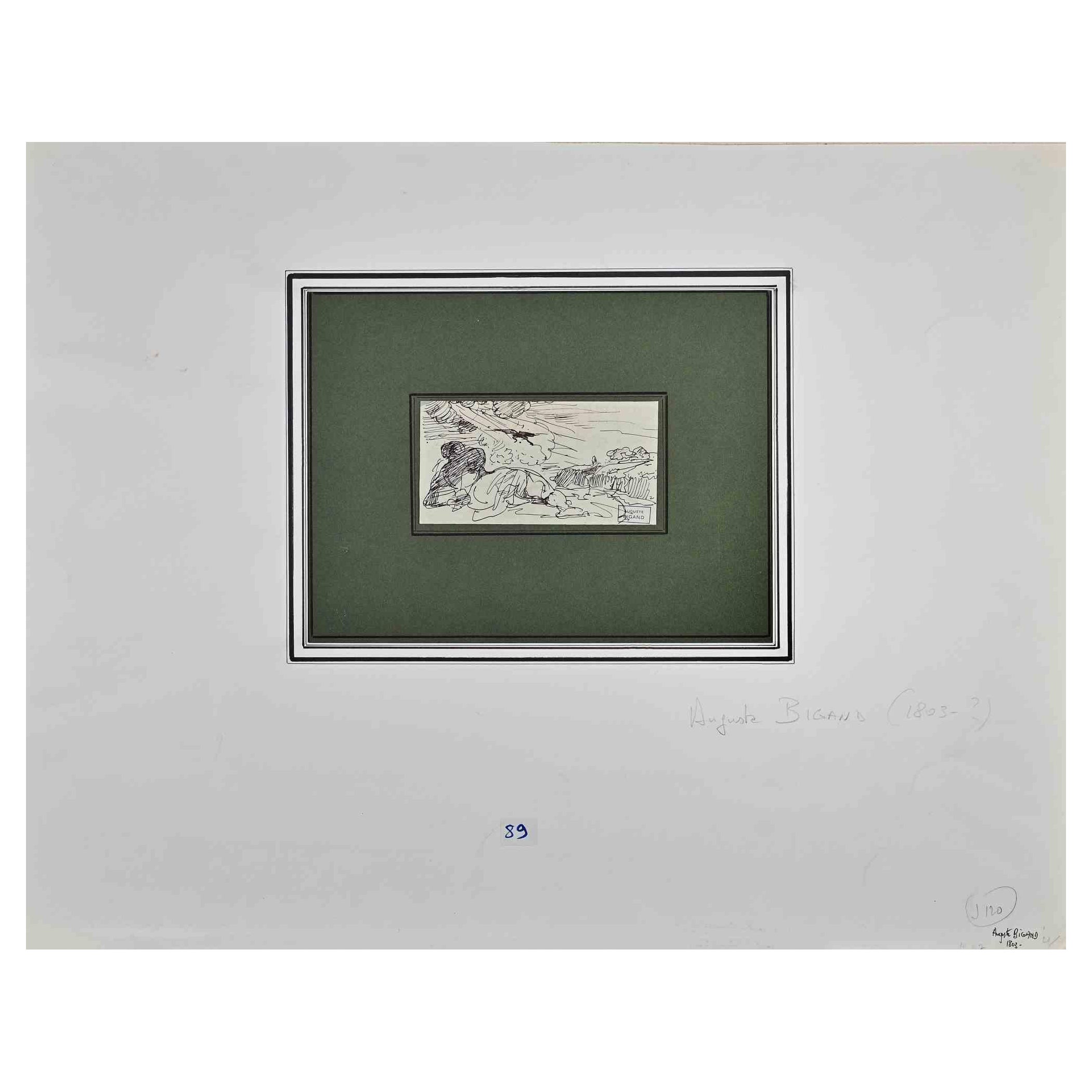 Landscape is an Original China Ink Drawing realized by Auguste Bigand (1803-1875).

Good condition included a green and white cardboard passpartout (50x65 cm).

Stamp Signed on the lower right corner.

Auguste Bigand born in Champlan on June 2 ,