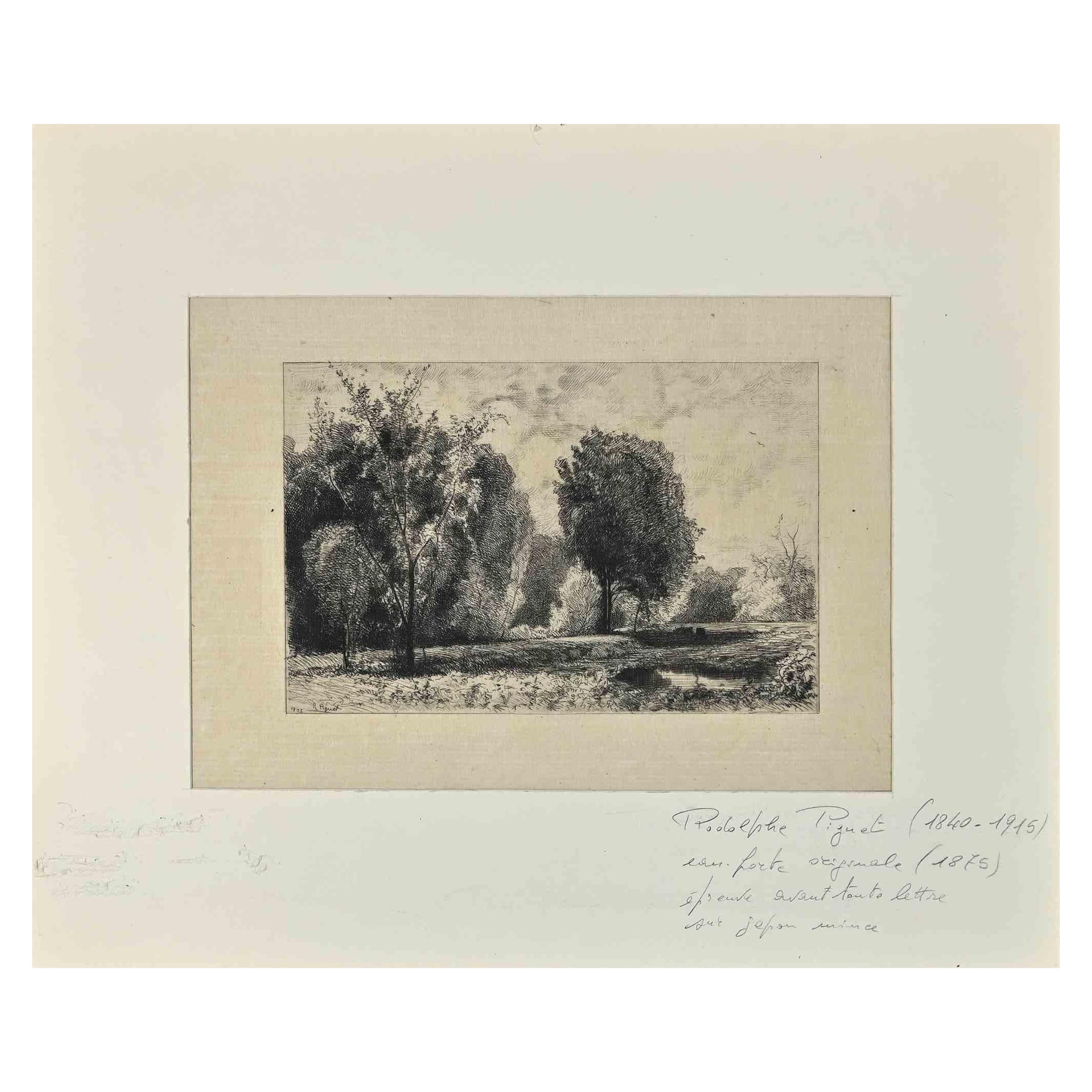 Landscape - Original Etching by Rodolphe Piguet - 1875