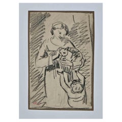Femme - Dessin original d'Armand Gautier - 19e siècle