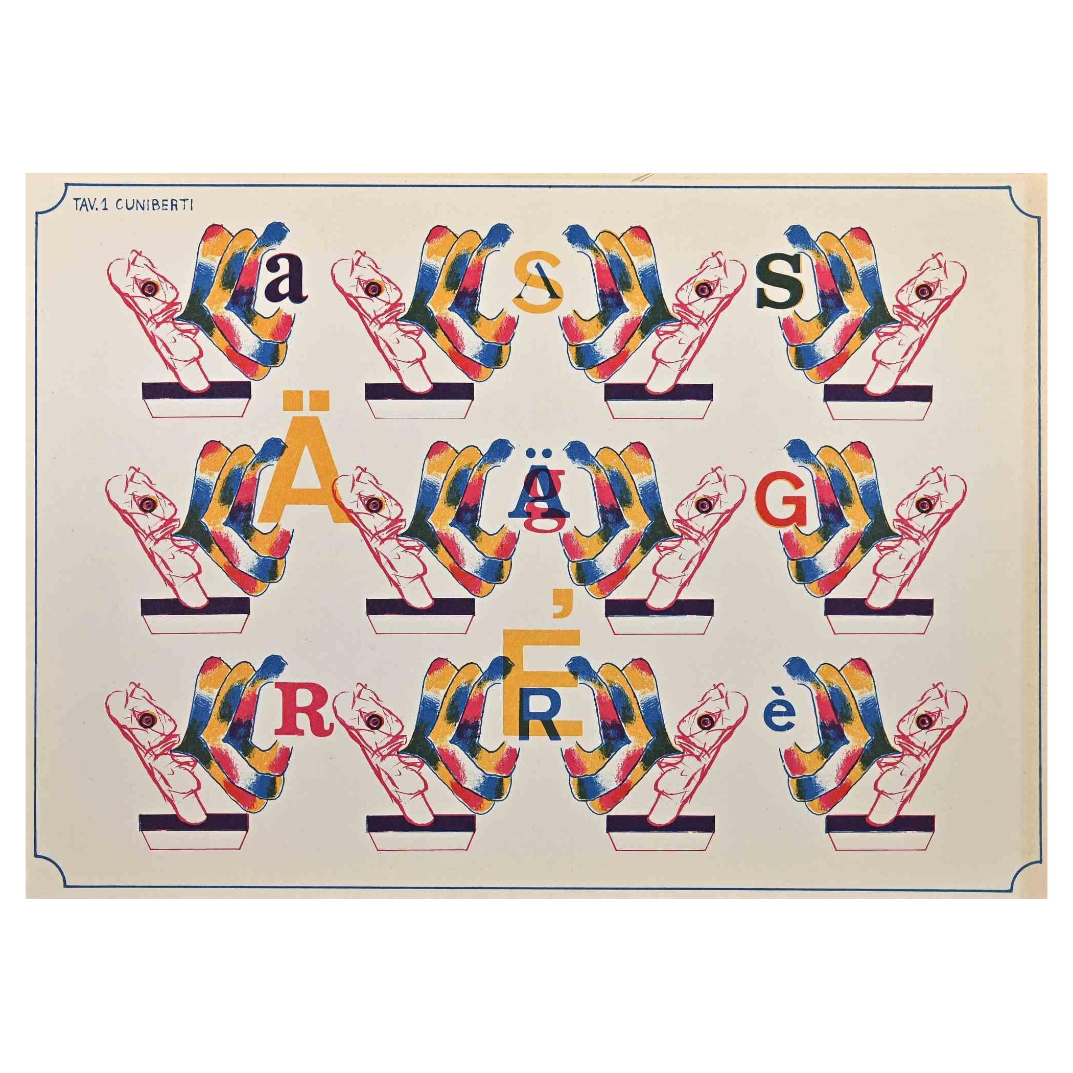 Pattern is an original lithograph realized by Pirro Cuniberti in the 1960s.

Good conditions.

The artwork is depicted through harmonious colors.