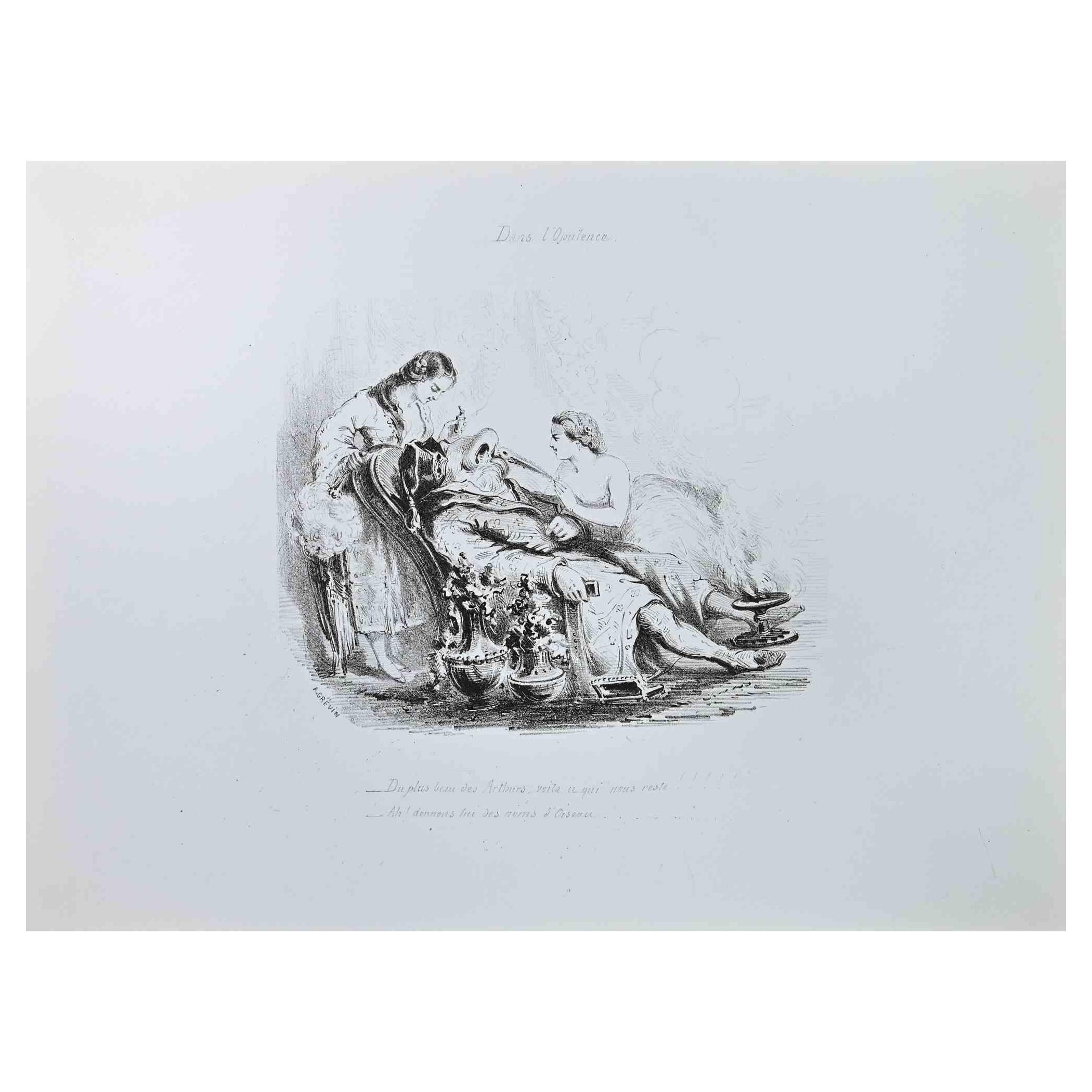 Alfred Grevin Figurative Print - Dans l'Opulence - Lithograph by Alfred Grévin - Late 19th century