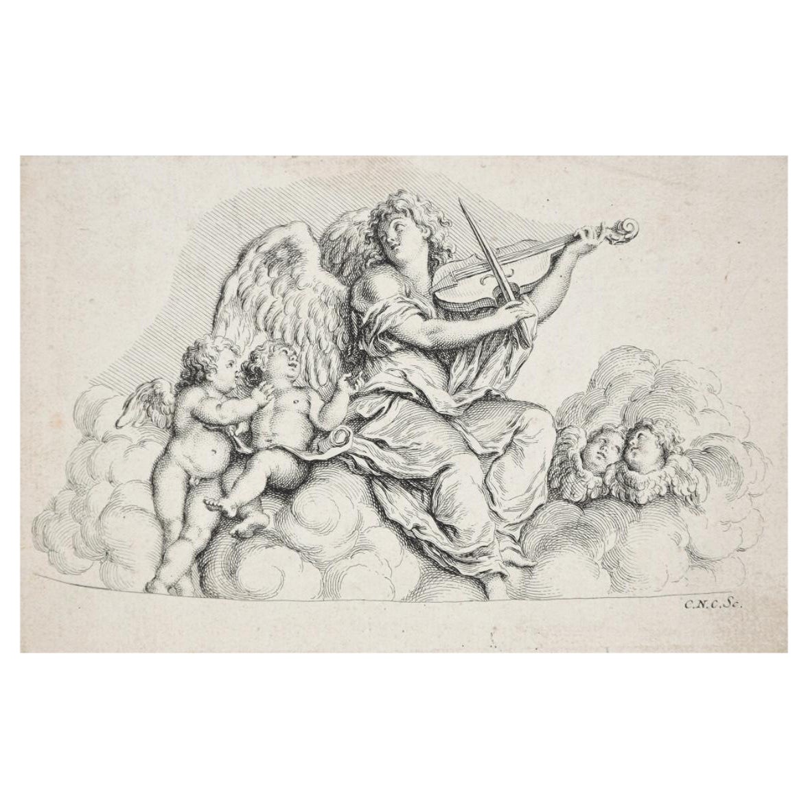 Charles-Nicolas Cochin the Elder Figurative Print - Celestial Music - Etching by C.N. Cochin the Elder - Early 18th Century