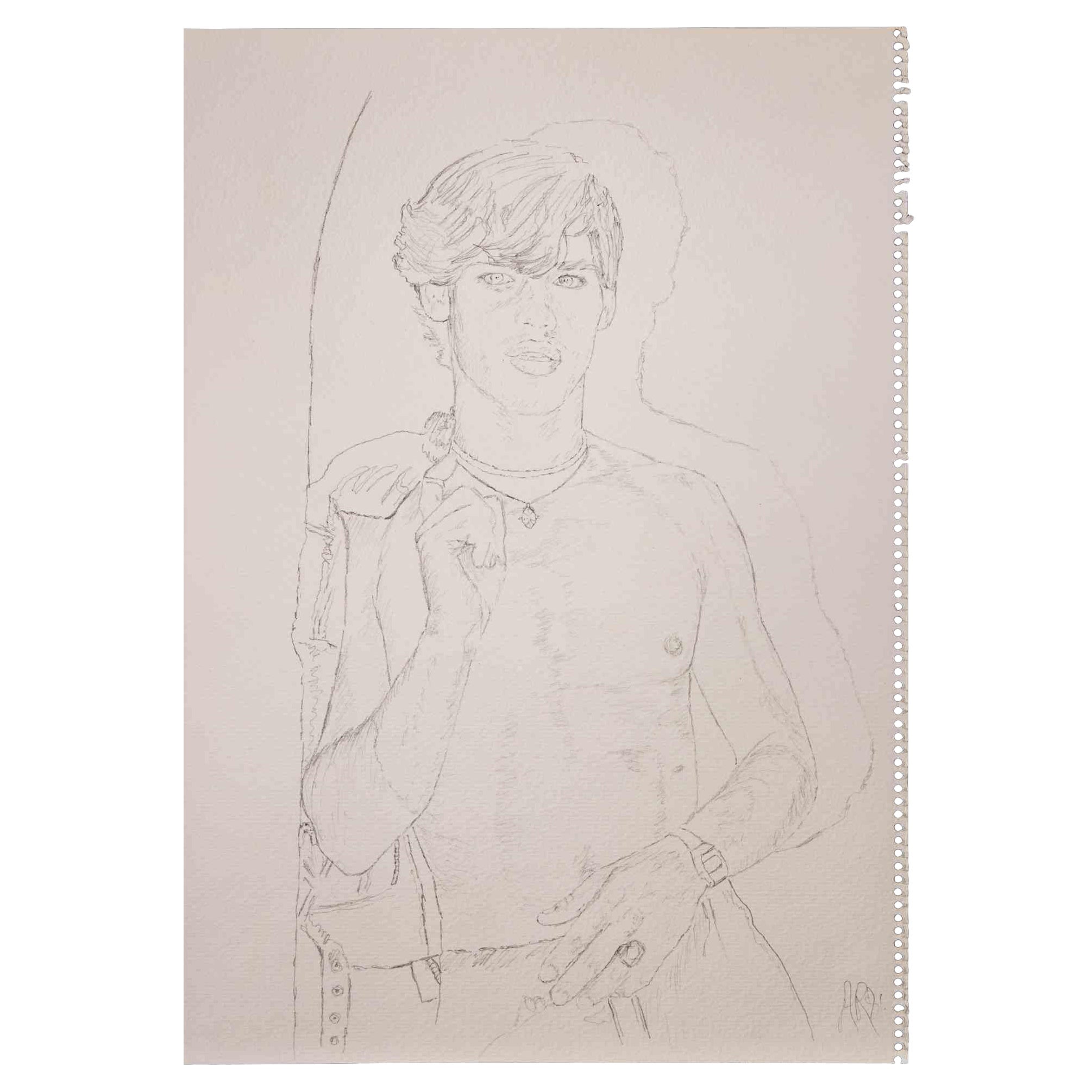 Porträt eines Jungen – Bleistiftzeichnung von Anthony Roaland – 1981