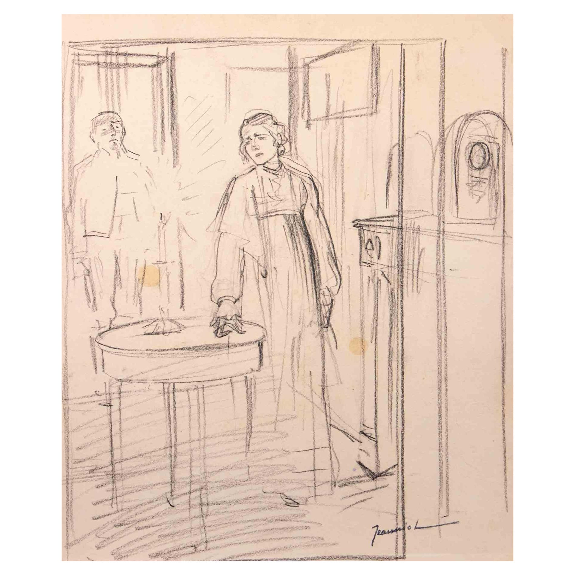 Figuren – Zeichnung mit Bleistift von Pierre Georges Jeanniot – Anfang 20. Jahrhundert
