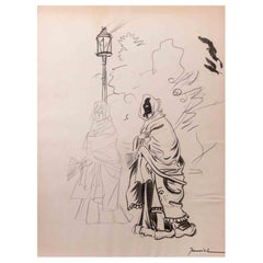 Figure - Dessin au crayon par Pierre Georges Jeanniot - Début du XXe siècle