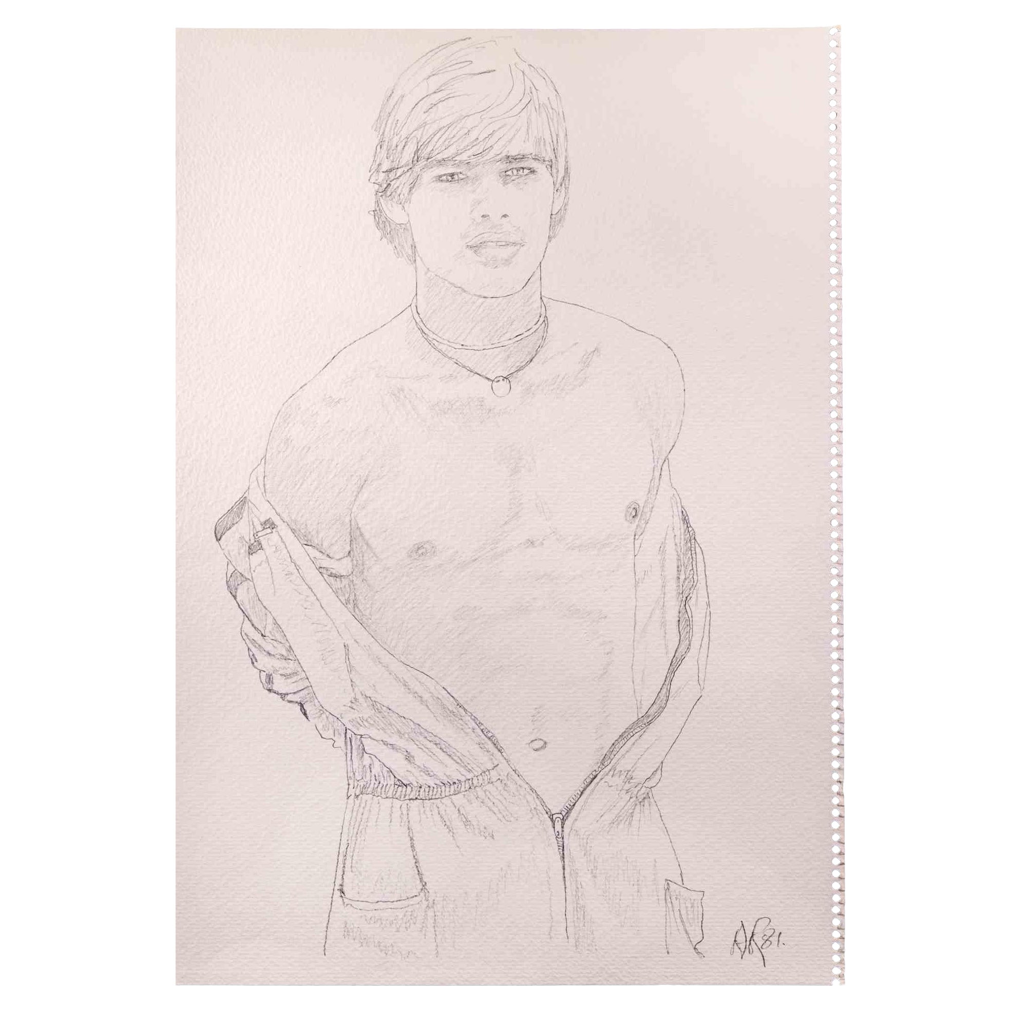 Portrait of a Boy - Original Pencil Drawing by Anthony Roaland - 1981