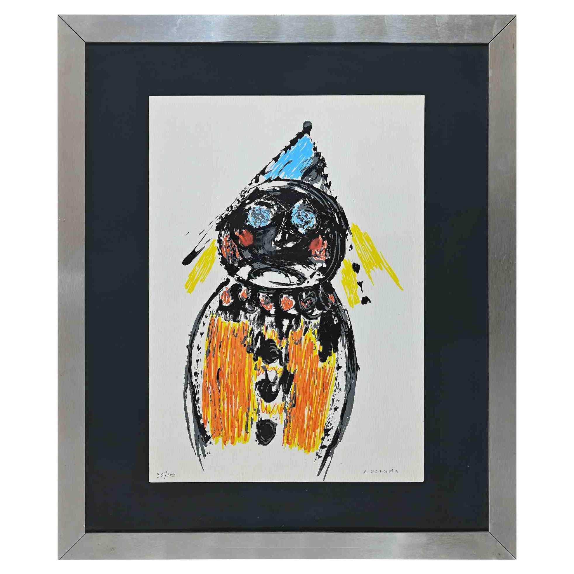 Clown è un'opera d'arte contemporanea originale realizzata alla fine del XX secolo da Anna Veruda.

Serigrafia mista colorata.

Firmato a mano sul margine inferiore destro.

Numerato in basso a sinistra.

Edizione di 96/100

Include la cornice: 66,5