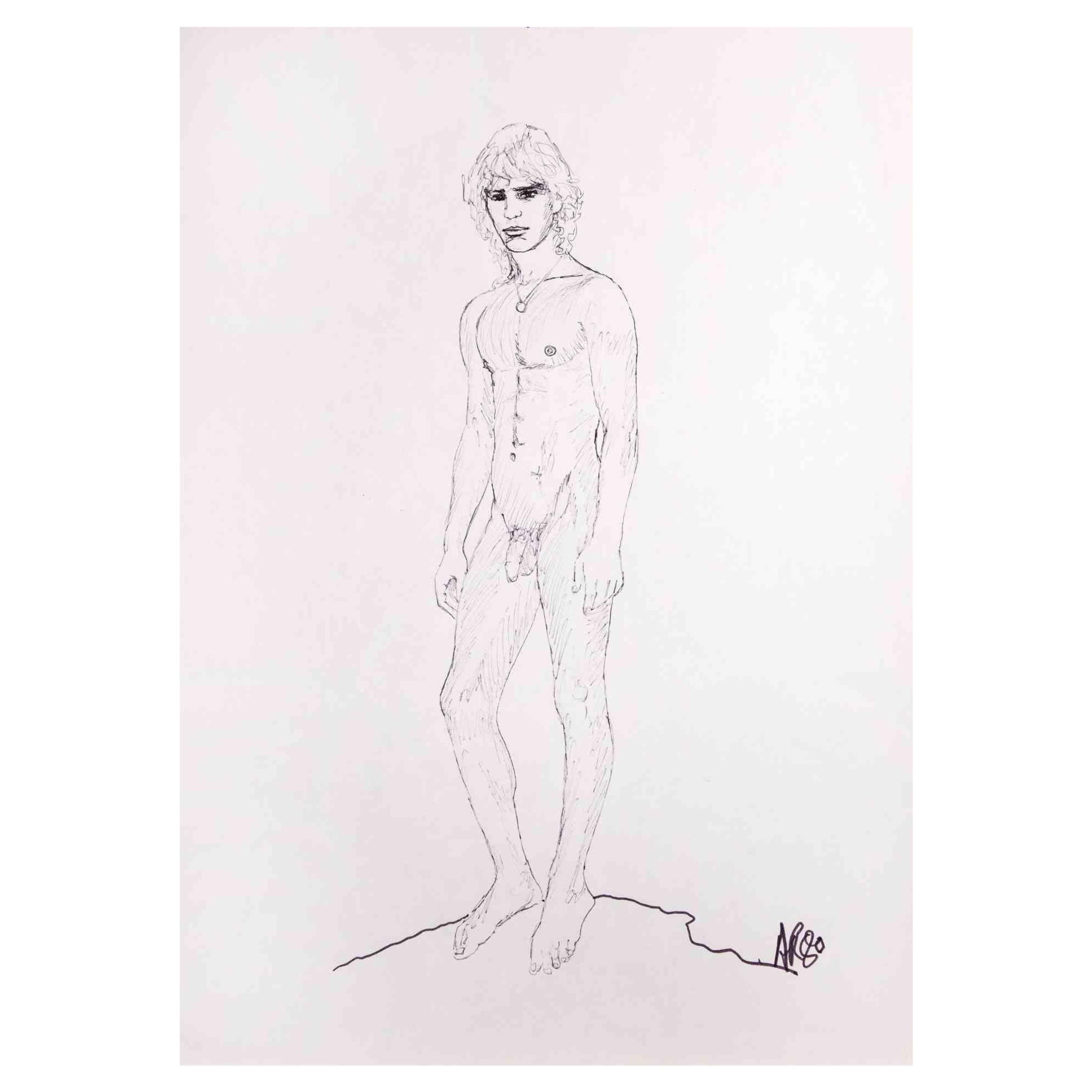 Porträt eines Jungen – Bleistiftzeichnung von Anthony Roaland – 1980