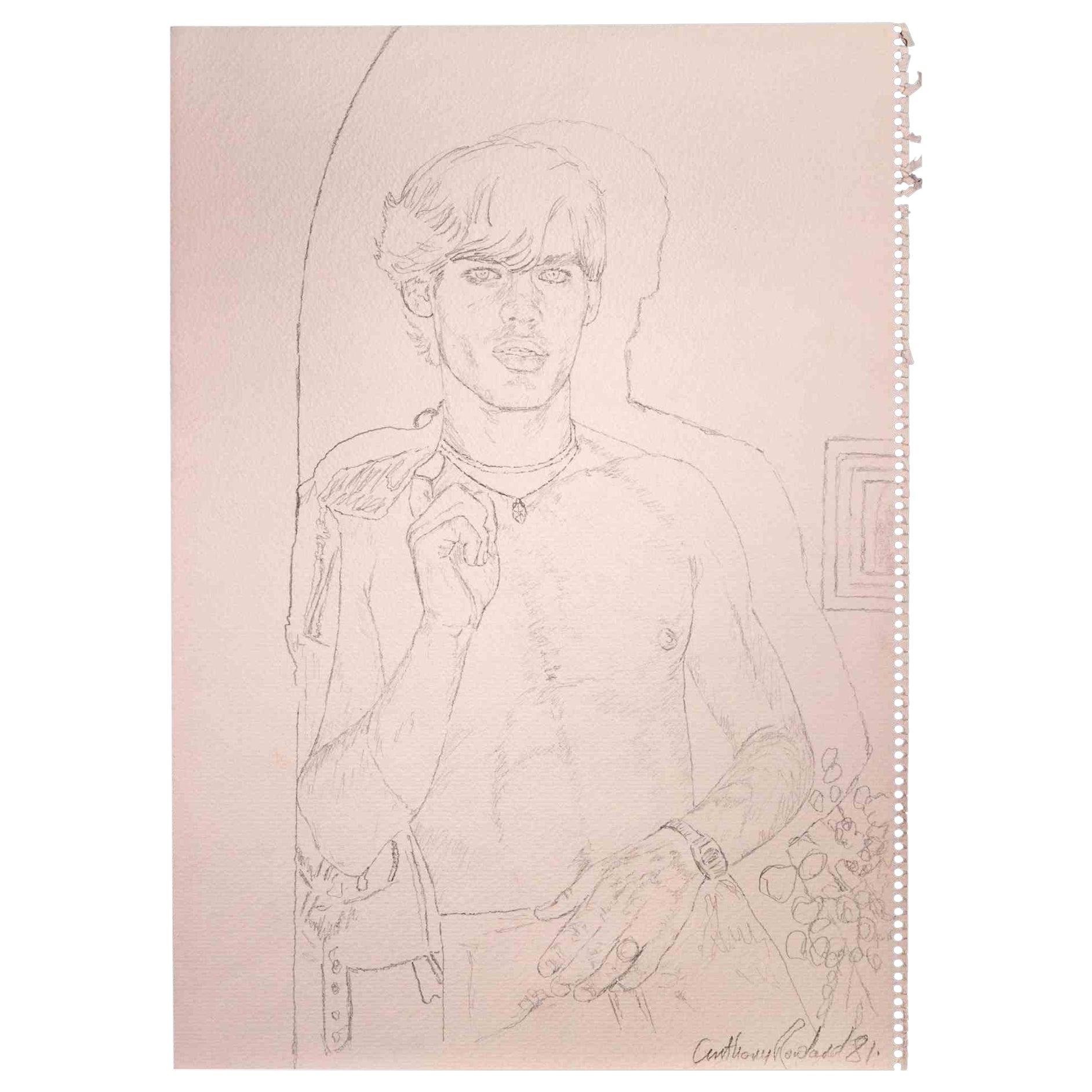 Porträt eines Jungen - Original-Bleistiftzeichnung von Anthony Roaland - 1981