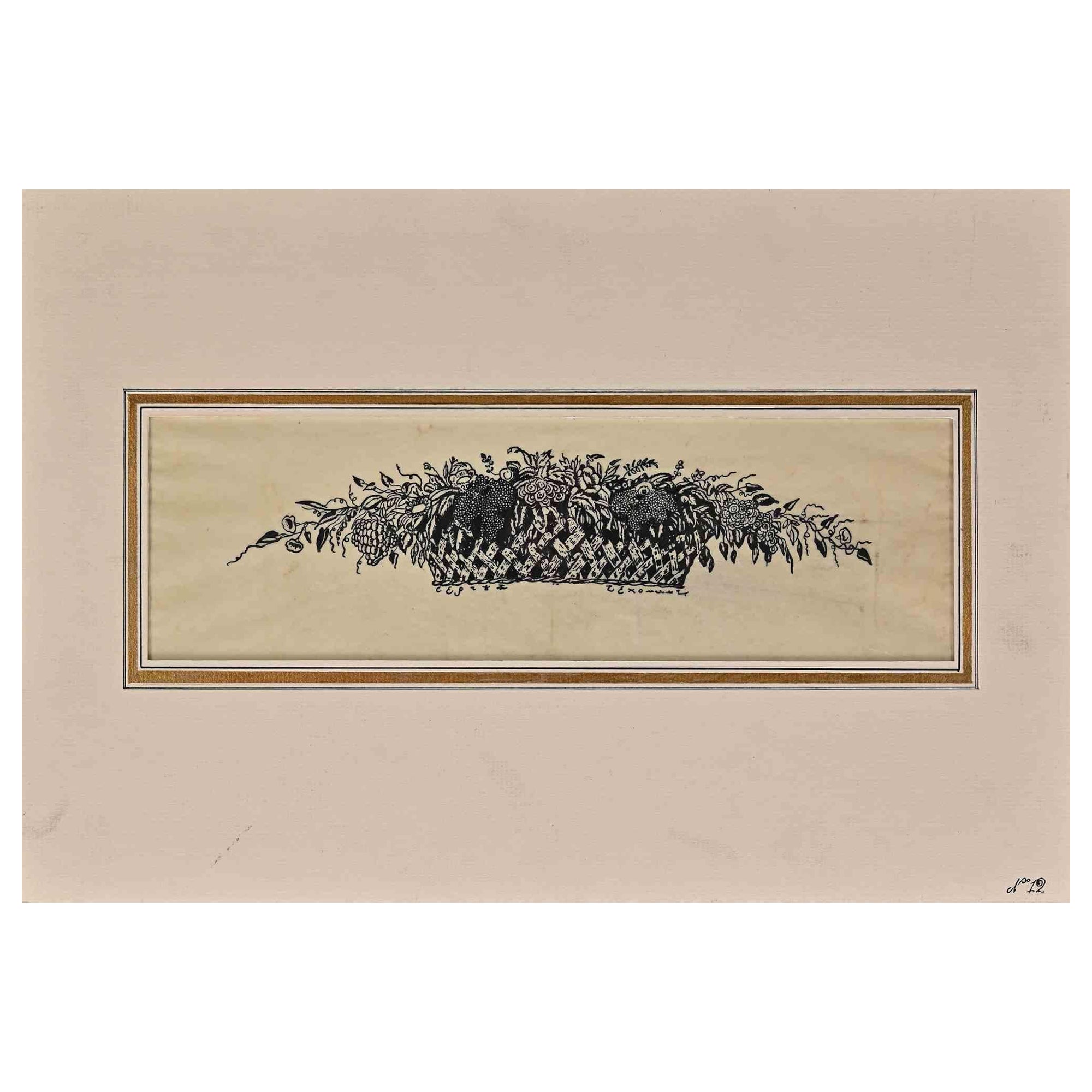 Panier de Fleurs is an Original China Ink on trading paper, realized by Serguei Vassiliévitch Tchekhonine.

Good condition on a trading yellowed paper, included a white cardboard passpartout (30x43.5 cm).

Hand-signed by the artist under the