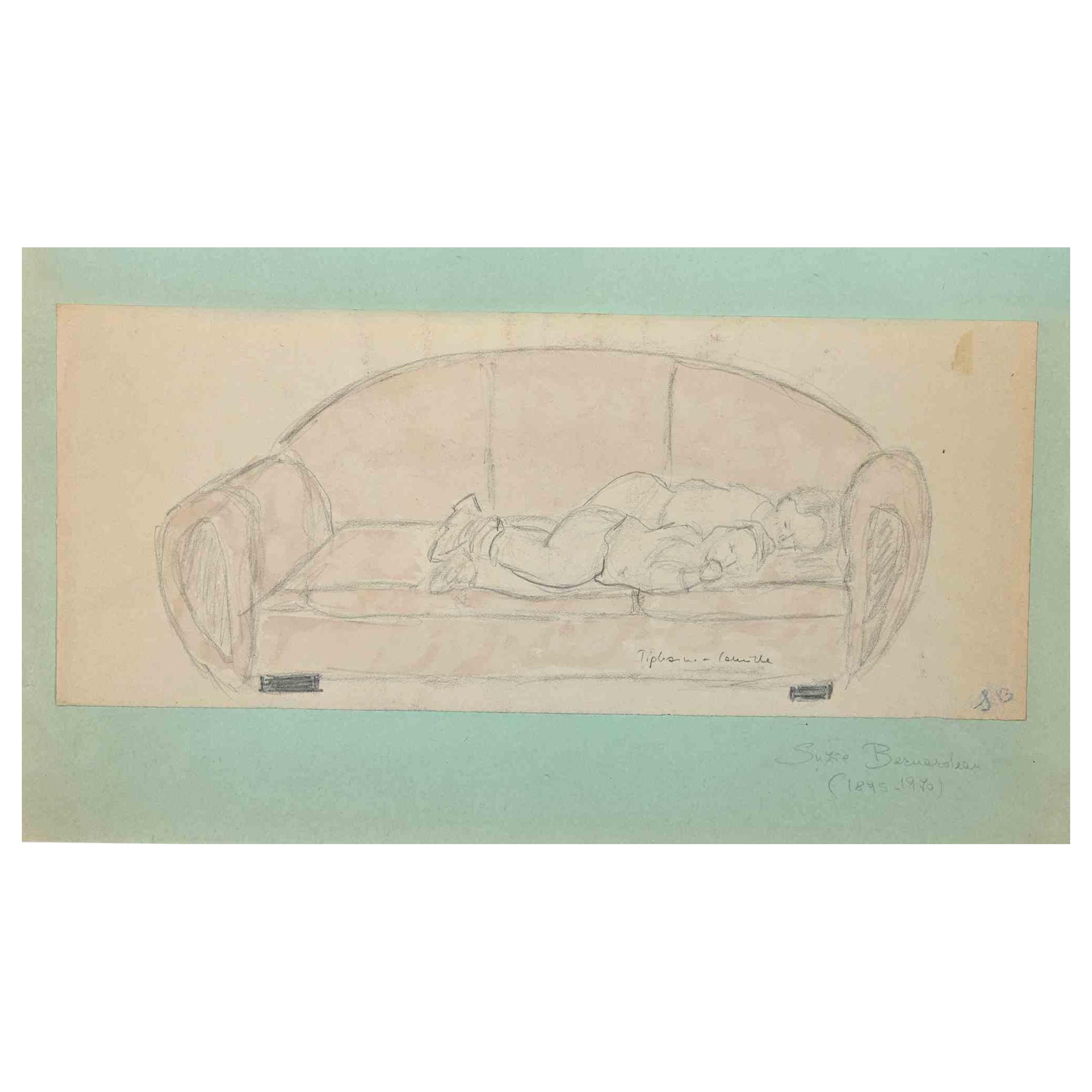 Sleeping is an original drawing in pencil realized by Suzie Bernardeau in the mid-20th Century.

Good conditions.

Hand-signed.

The artwork is depicted through soft strokes in a well-balanced co position.