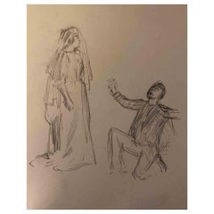 The Proposal - Original Drawing by Paul Renouard - Early 20th Century