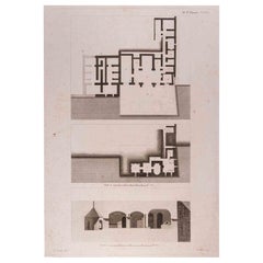 Interior Plan - Original Etching by François Mazoit - 19th century