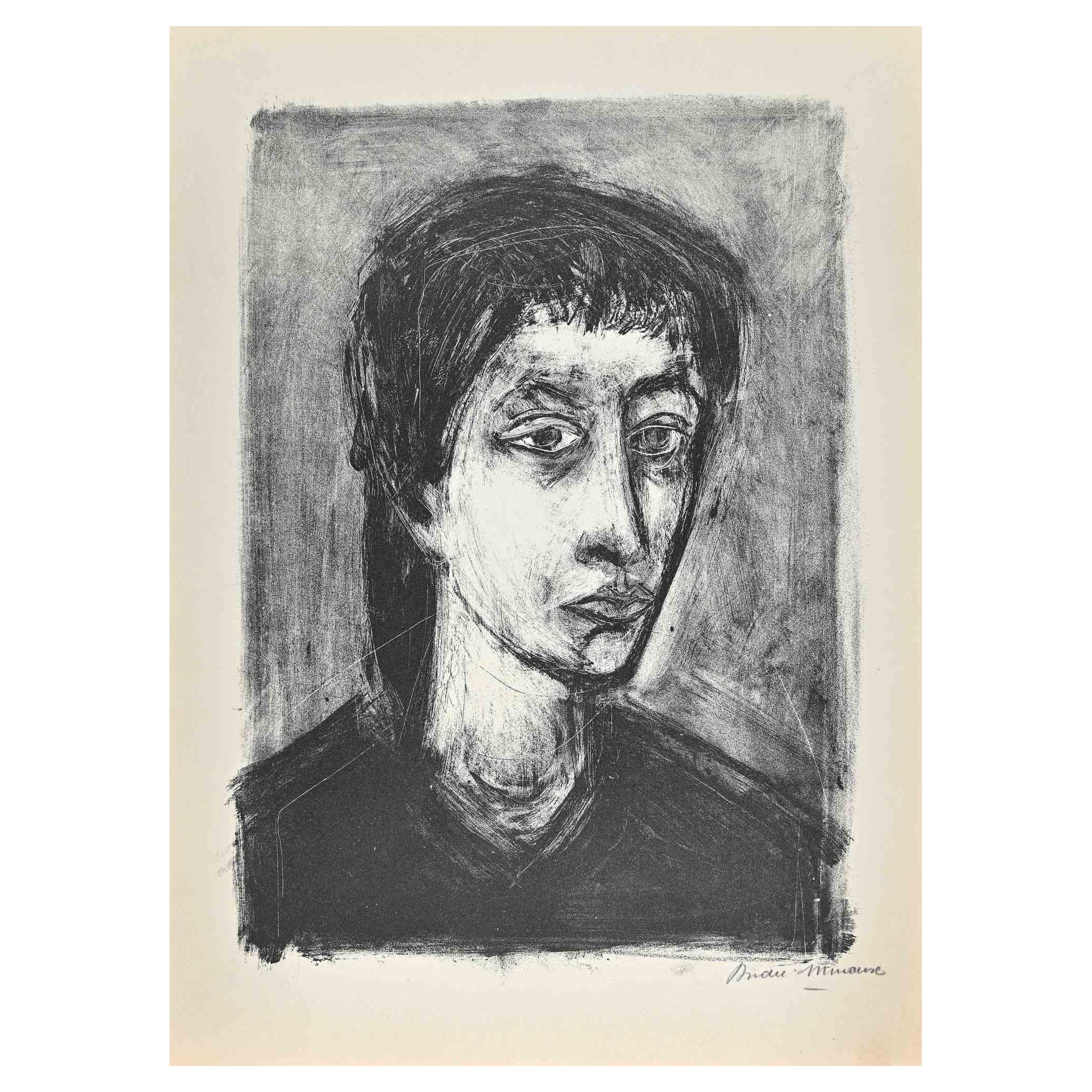 Porträt - Original-Lithographie von Andrè Minaux- Mitte des 20. Jahrhunderts
