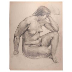 Vintage Nude Woman - Pencil Drawing - Mid 20th Century