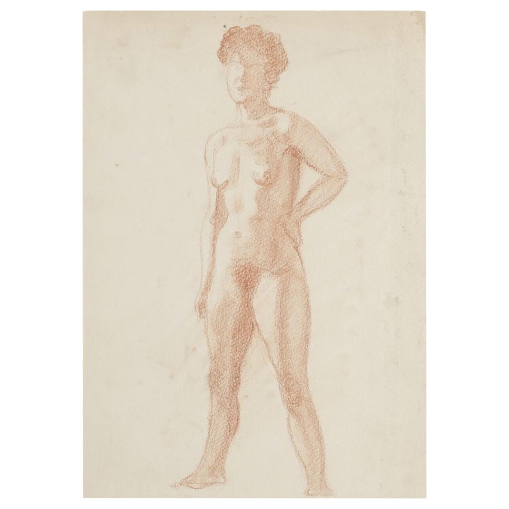 Marcel Mangin  Figurative Art – Nudefarbene Originalzeichnung - 20. Jahrhundert