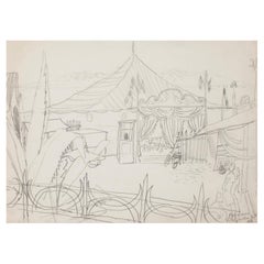 Vintage Circus in Villefranche-sur-Mer- Drawing in Pencil - 1948