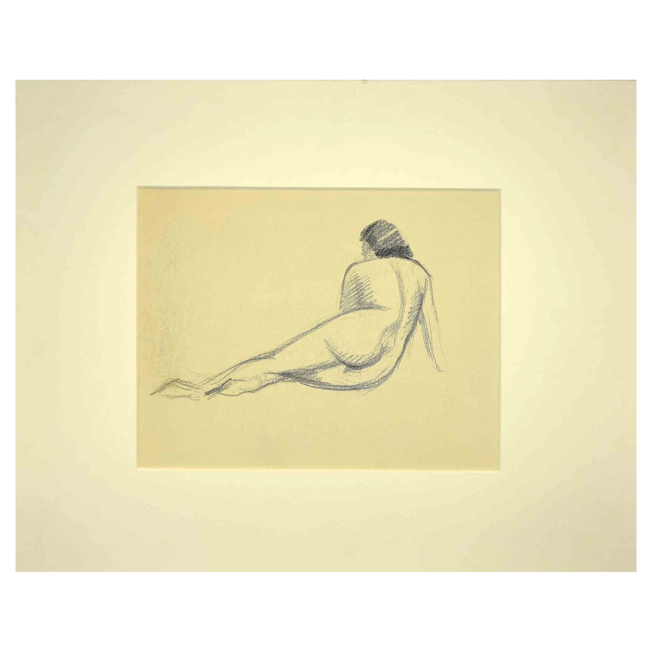 Paul Garin Figurative Art – Akt von der Rückseite – Bleistiftzeichnung – Mitte des 20. Jahrhunderts