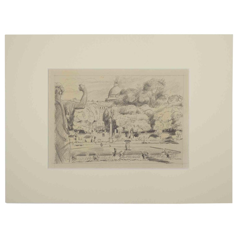 Albert Decaris Figurative Art - Cityscape - Pencil Drawing - Mid 20th Century